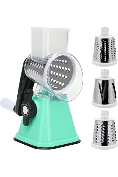 NEONI Rotary Cheese Grater with 3 Replaceable Drum Blades (Green)
