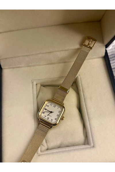 QUARTZ Retro Minimal Square Vintage Gold Straw Cord Wristwatch