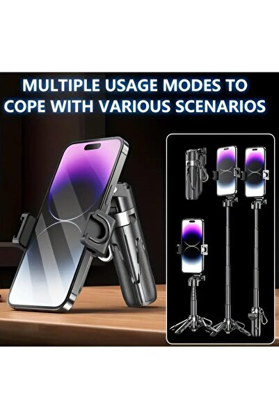 Generic P15 Mini Grip Quadripod Selfie Stick Tripod with Phone Mount & Wireless Remote (Black)