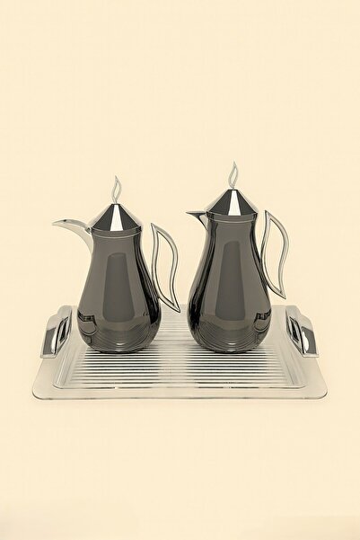 Generic High-end stainless steel tea and coffee thermos set with serving tray