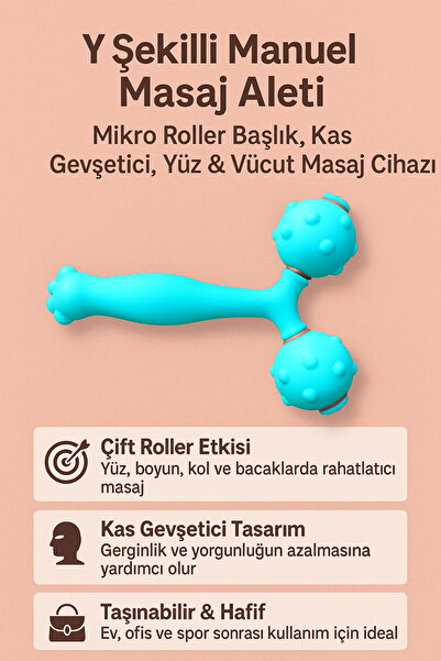 Hane Dostu Y Şekilli Manuel Masaj Aleti – Mikro Roller Başlık, Kas Gevşetici,...