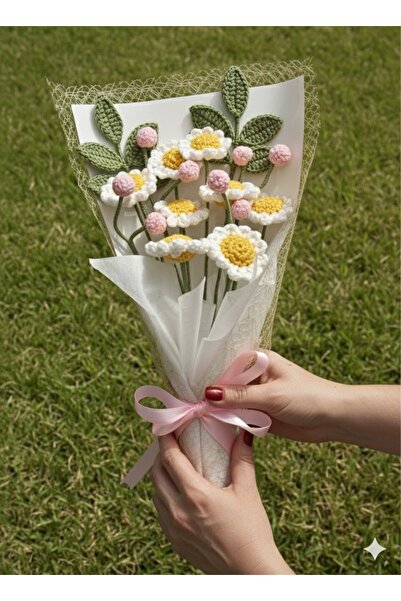HENERA El Örgüsü Solmayan Papatya Buketi / Sevgililer Günü / Hediyelik /Doğum Günü/Öğretmenler Günü/Çiçek