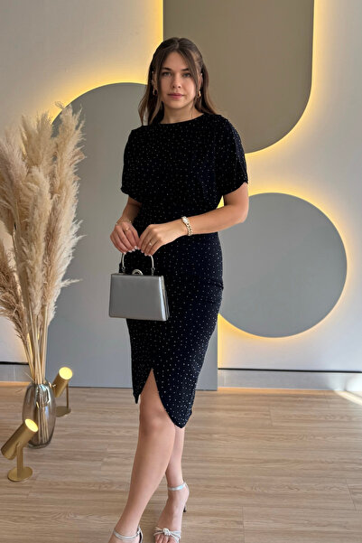 Aventien ντραπέ Φόρεμα μίντι σε μπλε ναυτικό με πέτρες