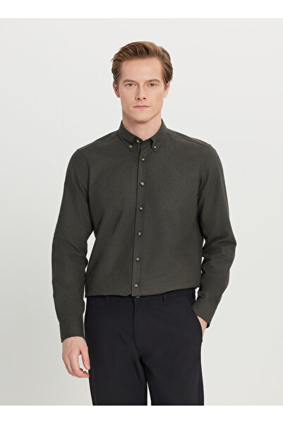 ALTINYILDIZ CLASSICS Slim Fit Düğmeli Yaka Haki Erkek Gömlek ACE020261519_HAK
