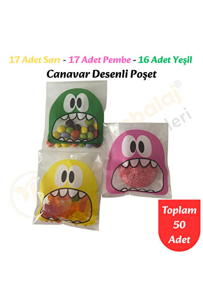 CarpCorn 50 Adet Sarı-Pembe-Yeşil Renkli Canavar Desenli Cake Pop & Kurabiye ...