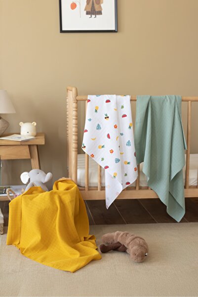 lizayn home Multi-Purpose Muslin Blanket & Blanket Set of 3 100% Cotton Oeko-Teks Certified 80X80 cm