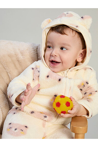 LC Waikiki Hooded Plush Baby Boy Cardigan and Pants