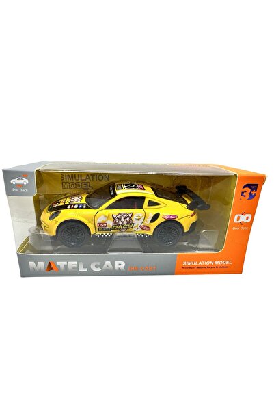 JPT 1:38 Yellow Racing Porsche Model with Mascot & Pull-Back