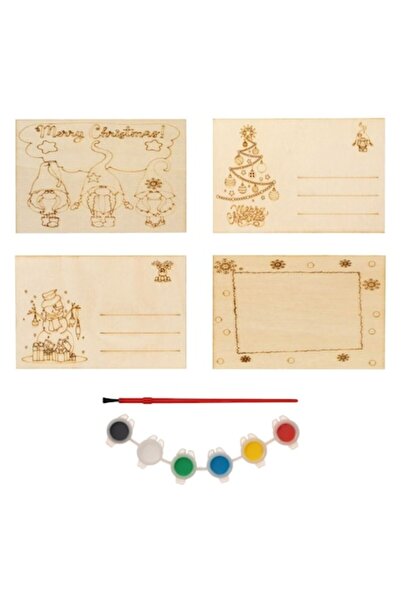 OEM Set creativ de Crăciun - felicitări din lemn cu acuarele și pensulă (4 buc.)