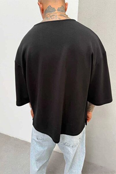 MADZEYMODA Men's Oversized Mold Oyaho Fabric Black T-Shirt Ke-7001