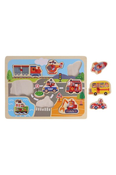 OEM Wooden road puzzle with cars (10 pieces) 30x22cm