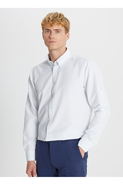 ALTINYILDIZ CLASSICS Tailored Fit Button down Collar Plain White Men's Shirt Ace201252155_Byz
