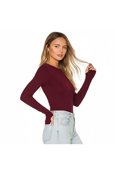 Bliss Women's Crew Neck Finger Detail Body Set of 3 Black-White-Burgundy