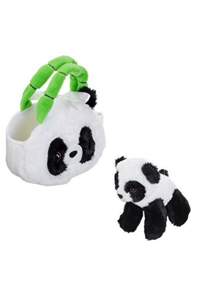 OEM Plush panda toy set with faux fur and bamboo-handle bag, 22 cm