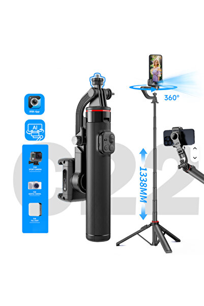 cyke OWD C22 Gimbal Inteligent cu AI & Urmărire Facială 360°,Stabilizator ,Selfie Stick și Trepied 3-în-1