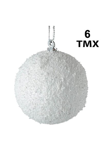 OEM TMX Christmas Baubles Set, Foam, Glitter, 6 Pieces, White, 6 cm