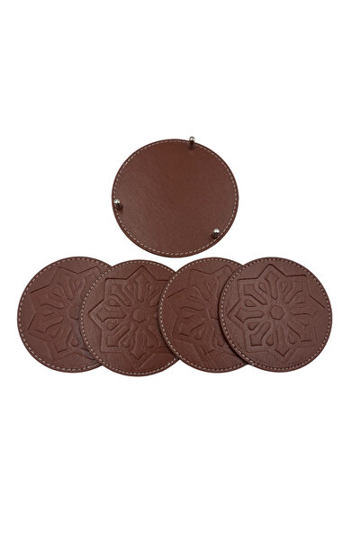 DeriDünyası Deri Desen Baskılı 4'lü Bardak Altlığı