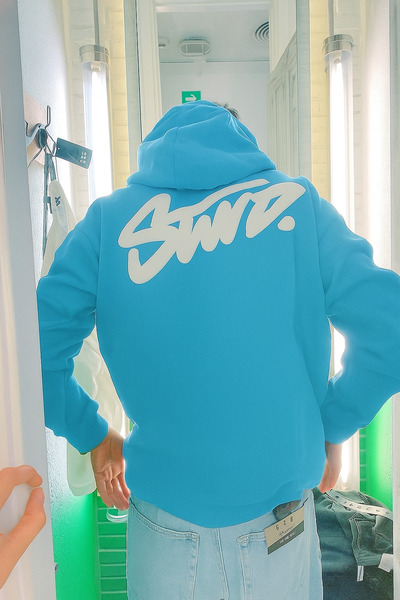 CLASSY.MODA Unisex 3 Yarn O Oversized Swnd Lettering B Printed K Hooded Street Style Sweatshirt with Kangaroo Pocket