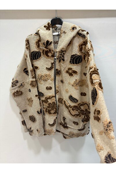 della moor Women's Beige Italian Floral Embossed Wide Fit Wool Felt Coat