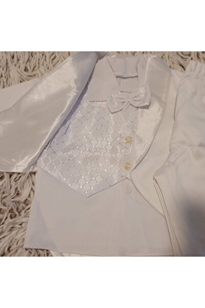 Handmade Minis Boutique Christening suit with tuxedo Handmade Minis Boutique, white