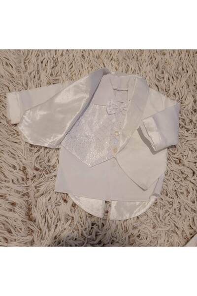 Handmade Minis Boutique Christening suit with tuxedo Handmade Minis Boutique, white