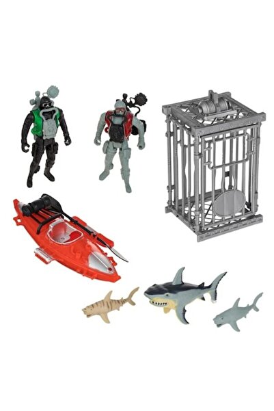Nyland 7-piece divers, sharks, cage & boat set