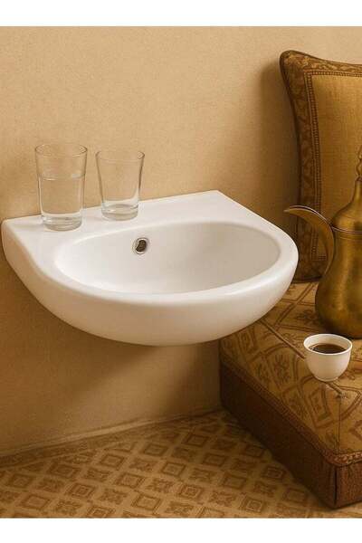 Generic حوض غسيل سيراميكي مقاس 40 سم للشواء الخارجي أو للاستخدام الجانبي - تصميم عملي ومدمج