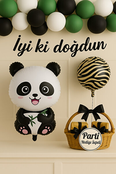 parti hediye sepeti Panda Temalı Doğum Günü Süsleri | Zebra Balon & Panda Fol...