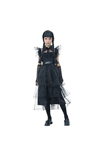 OEM Children's Gothic costume, black tutu dress with gloves, wig and belt