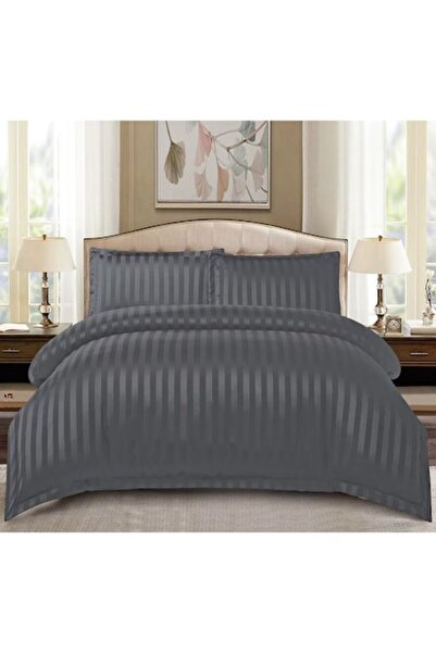 MHR Double fitted bedding set with elastic, damask, 4 pieces, fine cotton, dark gray