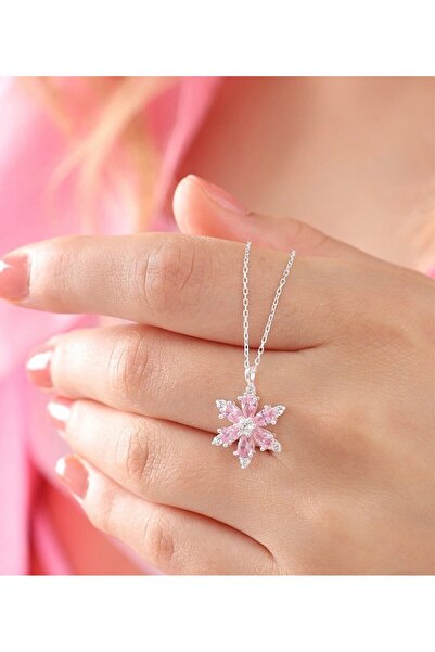 Çelik Pembe Taşlı Lotus Çiçeği Kolye - En Tatlo Hediye