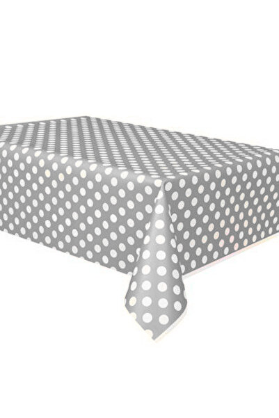 karanca parti süs مفرش طاولة بلاستيكي فضي رمادي منقط للاستخدام مرة واحدة لأعي...