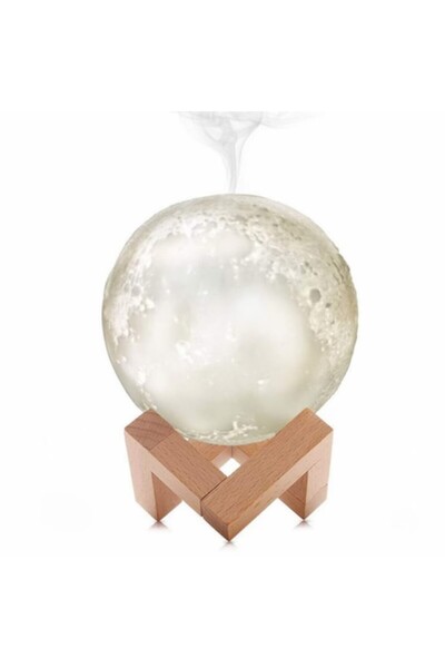 stuffix Moon-shaped night-light humidifier , 3-color LED, wooden stand, 880 ml, 3W