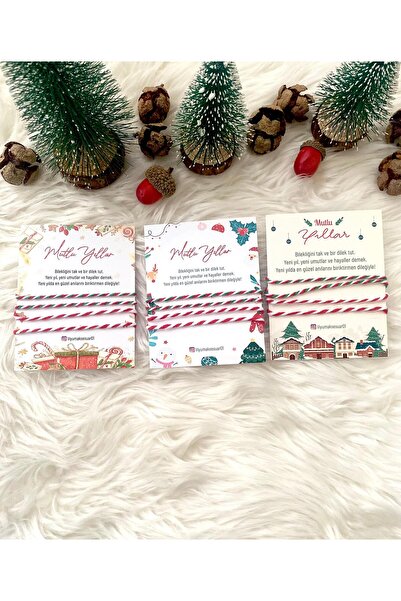 Lilyum Aksesuar 4'lü Kırmızı Yeşil İpli Bileklik Yeni Yıl Yılbaşı Kartı Hediy...