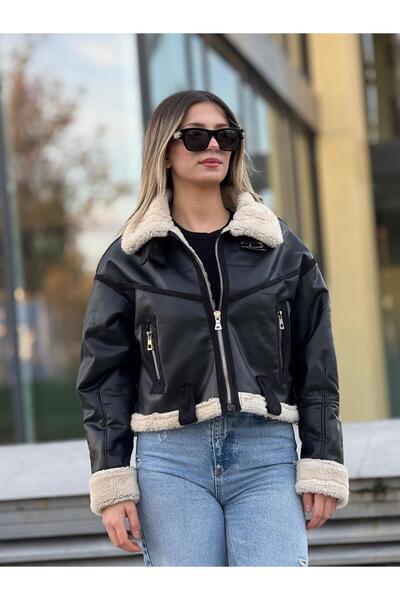 MODAEMAS Women's Fur-Lined Leather Coat