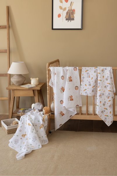 lizayn home Multi-Purpose Muslin Cover & Blanket 3-Piece Set 100% Cotton Oeko-Tex Certified 80x80 cm