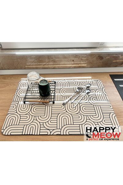 HAPPY MEOW Absorbent kitchen countertop mat, drying kitchen utensils, 60x40cm, cream with geometric pattern