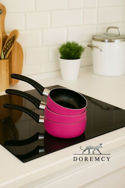 Doremcy 12 cm 3-Piece Mini Pan Set Milk Pan, Wok and Sauce Pan |   Teflon Non-Stick Suitable for Baby Food