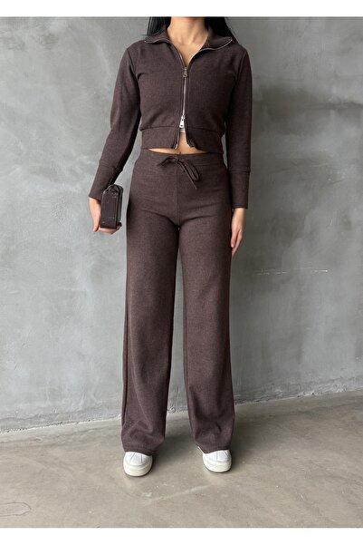 EYLANA Women's Double Zipper Selanik Fabric Tracksuit Set