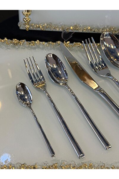 LOKMAN ZÜCCACİYE Nehi̇r Elegance 72 Pieces Simple 12 Person 18/10 Steel Cutlery Set (with Cardboard Box)