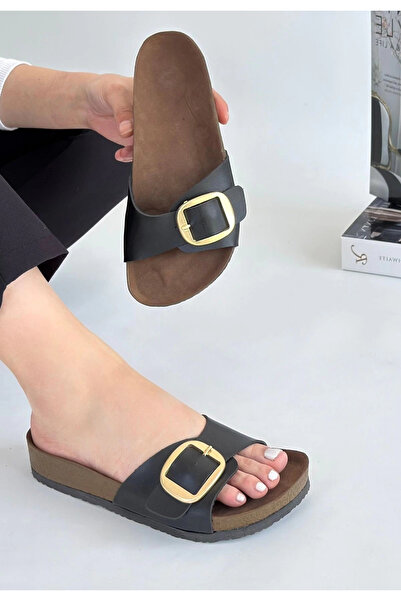 ZENGEZUR MALL Mtxdpn Zooy Black Leather Slippers (221302) (Size: 36)