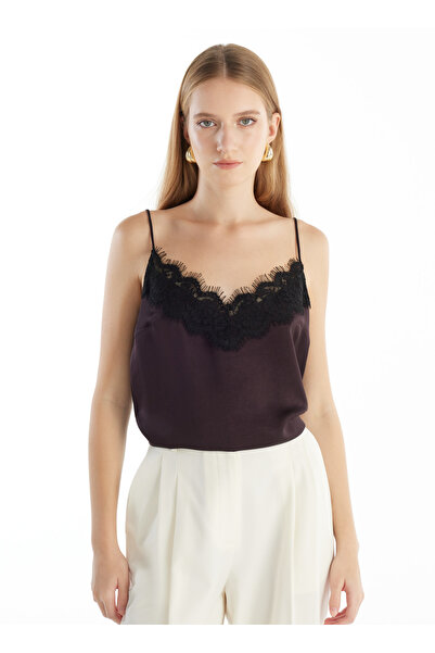 Ted Baker V Yaka Düz Koyu Kahve Kadın Bluz TBWRSH1016