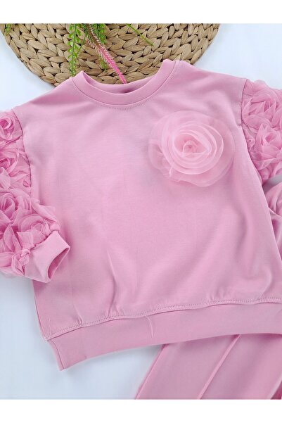 Butik Girl's Two Thread Me Transitional Tracksuit Set Rose Detailed Without Embroidery Premium Quality