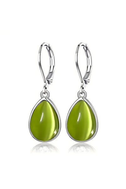 BUNILU Cercei argintii model lacrima, cu piatra verde