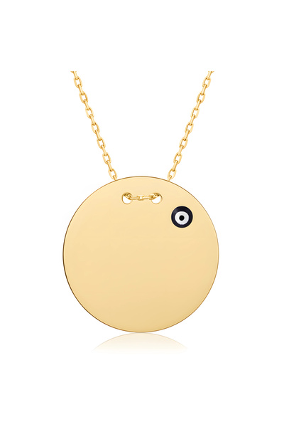 Mavili Gümüş Nazar Boncuklu Plaka Gümüş Kolye - Altın