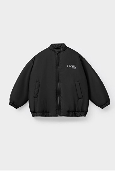 Magu Unisex Children's Black Bomber Jacket – Zippered, Pockets, Relaxed Fit