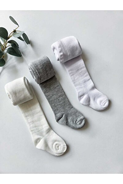 Baharda Nova Cotton Baby Pantyhose White-Grey-Cream Set of 3 / Girls Boys Uni...