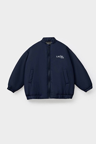 Magu Unisex Children's Navy Blue Bomber Jacket – Zippered, Pockets, Relaxed Fit