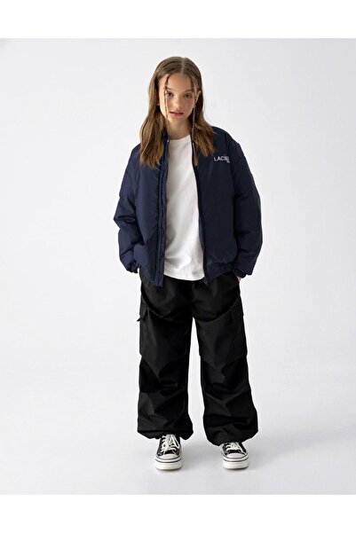 Magu Unisex Children's Navy Blue Bomber Jacket – Zippered, Pockets, Relaxed Fit