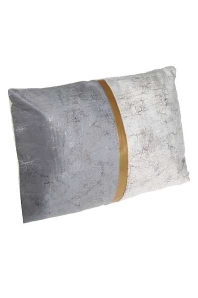 OEM Winter decorative pillow, grey ecru velvet with gold pattern, 50x30 cm